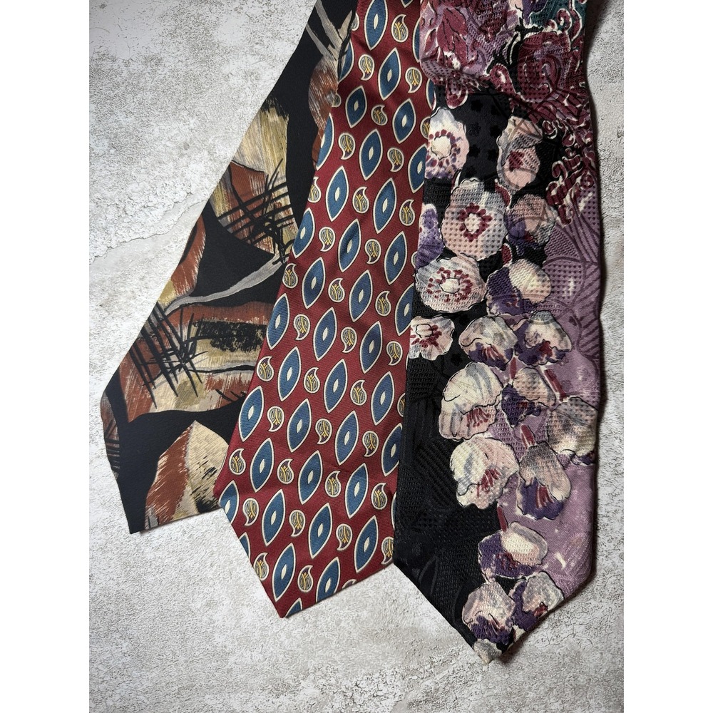 Pierre Balmain Tie Mens OS Multicolor Silk Floral Jacquard Designer Lot of 3 Set